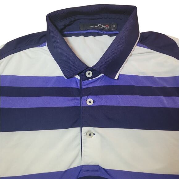 RLX Ralph Lauren Mens Golf Polo Size M White Blue Stripes Stretch Moisture-Wick - Picture 3 of 9